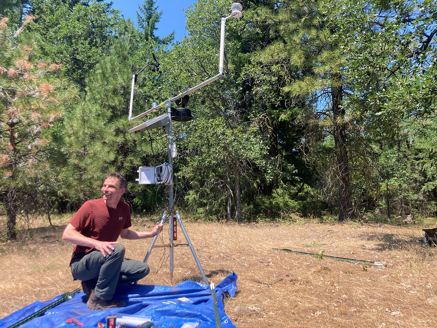 Photo of worker installing weather station.